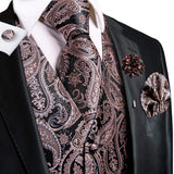 Joior High Quality Silk Mens Vests Champagne Paisley Waistcoat Neck Tie Hanky Cufflinks Brooch Set for Men Suit Wedding Office