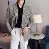 Joior British Style Slim Fit Houndstooth Blazer For Men Fashion Double Breasted Business Office Wedding Dress Suit Jacket