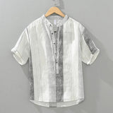 Joior 2024 Summer New 100%Linen Pullover Short Sleeve Shirts for Men Fashion Striped Casual Loose Shirts