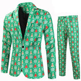 Joior New Men Christmas Suit 2 Piece Fashion Men's 3D Printed Dress Blazer Jacket and Pants Single Breasted Thin Set