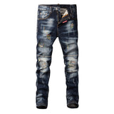 Joior Fashion Streetwear Men Jeans Retro Black Blue Elastic Slim Fit Ripped Jeans Men Spliced Designer Embroidery Hip Hop Denim Pants