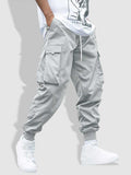 Joior Men's Cargo Pant Solid Mid-waist Elastic Tooling Trousers Techwear Sweatpants with Flap Pocket Drawstring Beam Feet Pants