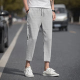 Joior Men's Straight-leg Pants Spring and Summer New Linen Plaid Retro Fashion Casual Nine Points Pants Men's Clothing Ankle Trousers