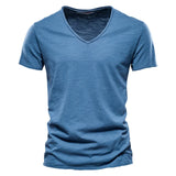 Joior 100% Cotton Men T-shirt V-neck Fashion Design Slim Fit Soild T-shirts Male Tops Tees Short Sleeve T Shirt For Men