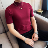 Joior Autumn High Quality Short Sleeve Knitted T Shirts  Men Slim Solid Pullovers Half Turtleneck Casual Stretched Tee Shirt Homme