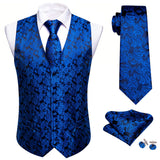 Joior 4PC Mens Extra Silk Vest Party Wedding Gold Paisley Solid Floral Waistcoat Vest Pocket Square Tie Suit Set