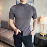 Joior Autumn High Quality Short Sleeve Knitted T Shirts  Men Slim Solid Pullovers Half Turtleneck Casual Stretched Tee Shirt Homme