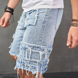 Joior Summer Men Streetwear Ripped Patch Denim Shorts Stylish Solid Casual Straight Male Jeans Five-point Pants