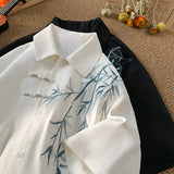 Joior Men's Short Sleeve Embroidery Shirt Asian Style Trend White Black Shirts Summer Casual Button Down Blouses