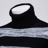 Joior Autumn Winter Fashion Stripe Sweaters High Neck Long Sleeve Thermal Pullovers Male Slim Pullover Stretch Knit Sweaters 3XL-S