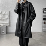 Joior Unisex Black PU Leather Long Trench Coat Men Women Gothic Trenchcoat Luxury Autumn Winter Loose Windbreaker Outerwear