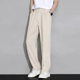 Joior Men Suit Pants Men Ice Silk Casual Long Men Pants Elastic Waist Buttons Men Trousers Wide Leg Draped Thin Business Trousers