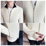 Joior Daily Casual Men's Business Casual Sweater. Autumn and Winter Stretch Solid Color Zipper Cardigan,Stand-up Collar Coat