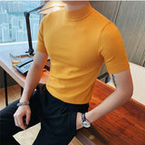 Joior 11 color Summer High Quality Short Sleeve Knitted T Shirts Men Slim Solid Pullovers Casual Stretched Tee Shirt Streetwear Homme