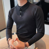 Joior Autumn Winter Slim Long Sleeved Polo Shirt Men's Solid Color Lapel knitted Bottom Sweater Business Simple Casual Polo Shirt Top