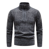 Joior Autumn and Winter New Men's Half High Neck Sweater with Plush and Thick Zipper Pullover Knit Shirt Slim Fit Solid Color Top For