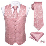 Joior 4PC Mens Extra Silk Vest Party Wedding Gold Paisley Solid Floral Waistcoat Vest Pocket Square Tie Suit Set