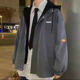 Joior Hooded Cargo Jackets Men Autumn Fake Two Pieces Zipper Coats College Oversize Baggy Streetwear Ins Baseball Windbreaker Classic