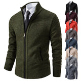 Men's Casual Sports Coat Solid Color Stand Collar Wweater Grab Fleece 