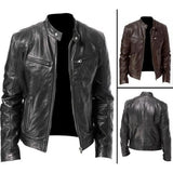 Joior Mens Fashion Leather Jacket Slim Fit Stand Collar PU Jacket Male Anti-wind Motorcycle Lapel Diagonal Zipper Jackets Men