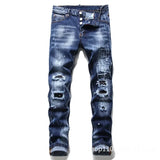 Joior Men Blue Denim Jeans Skinny Holes Jeans Italian Style Stretch Denim Pants High Quality Male Slim Fit Denim Trousers Size 42