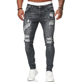 Joior Fashion Street Style Ripped Skinny Jeans Men Vintage Wash Solid Denim Trouser Mens Casual Slim Fit Pencil Denim Pant