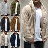 Joior Men's Teddy Bear Fleece Coat Cardigan Winter Warm Hooded Coat Fashion Solid Color Long Sleeve Pocket Button Hooded Warm Coat