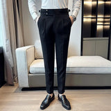 Joior Autumn Winter Pantalones Hombre High waist Waffle Business Casual Suit Pants For Men Clothing Slim Fit Formal Wear Trousers 36