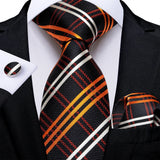 Joior Black Plaid Ties For Men 8cm Width Silk Mens Business Wedding Neck Tie Set Pocket Square Cufflinks Gravatas Homens Cravatta