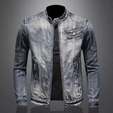 Joior Denim Jackets Men Casual Stand Collar Moto Biker Outerwear Coats Mens Fashion Zippers Motorcycle Streetwear Jacket Male Clothes