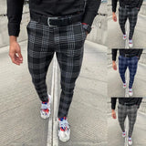 Joior Summer Men's Casual Pants Plaid  Social Stretch Trousers Mid Waist Skinny Business Office Working  Party Male Suit Pants  Autumn