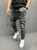 Joior High Quality Solid Pocket Jeans Mens Denim Cotton Pants Causal Vintage Cargo Pants Drawstring Stretchy Pencil Jeans Male