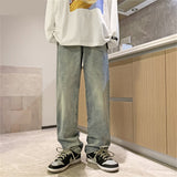 Autumn New Streetwear Baggy Jeans Men Korean Fashion Loose Straight Wide Leg Pants Male Brand Clothing Gray Light Blue