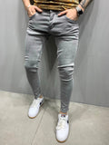 Joior Street Style Ripped Skinny Jeans Men Vintage Wash Solid Denim Trouser Mens Casual Slim Fit Pencil Denim Pants