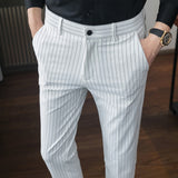 Joior Spring Summer New Fashion Striped Casual Pants Men's Casual Simple Ankle Length Formal Slim Suit Pants Business Office Trousers