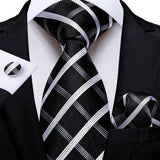 Joior Black Plaid Ties For Men 8cm Width Silk Mens Business Wedding Neck Tie Set Pocket Square Cufflinks Gravatas Homens Cravatta