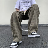 Joior Summer/Autumn Plaid Pants Men Loose Casual Straight Trousers for Male/Female Harajuku Hip-hop Streetwear Wide-leg Mopping Pants