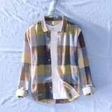 Joior Cotton Linen Casual Plaid Shirts for Men Long Sleeve Tops Male Loose Turn-down Collar Fashion Clothing Trends