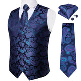 Joior Black Paisley Blue Suit Vest Neck Tie Set Pocket Square Cufflinks Men's Wedding Waistcoat Luxury Tuxedo Vests Men Gilet