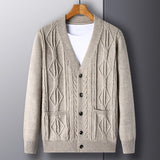 Joior men's winter outfits Cardigan Men's  Diamond Plaid Thick Wool Warm Fashion Long Sleeved Casual Cardigan  Knitted Sweater Men