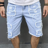 Joior Summer Men High Street Ripped Patch Denim Shorts Stylish Solid Casual Male Straight Jeans Shorts