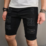 Joior Street Men Holes Distressed Slim Beach Denim Shorts Summer Stylish Solid Male Casual Jean Five-point Pants