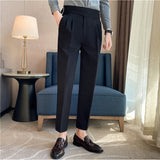 Joior British Style Autumn New Solid High Waist Trousers Men Formal Pants High Quality Slim Fit Business Casual Suit Pants Hommes