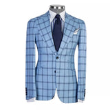 3 Piece Blue Checked Suit Blazer Trousers Plaid Men Suit Set Jacket Pants Vest Men'S Wedding Clothing Dinner Party Wear Outfit