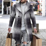 Joior Autumn Winter Men's Single Breasted Woolen Overcoat Plaid Print Male Long Thicken Windbreaker Fashion Causal Coat Outerwear Men