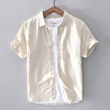 Joior Cotton Linen Short Sleeve Shirts For Men Casual Fashion Yellow Turn Down Collar Tops Male Summer Classic Basic Clothing