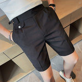 Joior Summer British Style Business Casual Shorts Men Simple Slim Suit Shorts Knee Length Formal Solid Office Short Pants Homme