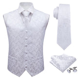 Joior 4PC Mens Extra Silk Vest Party Wedding Gold Paisley Solid Floral Waistcoat Vest Pocket Square Tie Suit Set