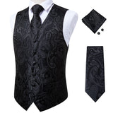 Joior Black Paisley Blue Suit Vest Neck Tie Set Pocket Square Cufflinks Men's Wedding Waistcoat Luxury Tuxedo Vests Men Gilet