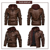 Joior Autumn/Winter Men's Hooded PU Waterproof Leather Jacket Large Size Casual Leather Clothing Trend Young Motorcycle Wear